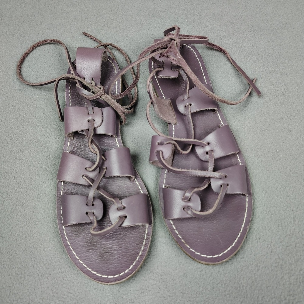 Madewell Leather Sandals Women 9.5 Light Purple Strap Lace Up Gladiator Flats